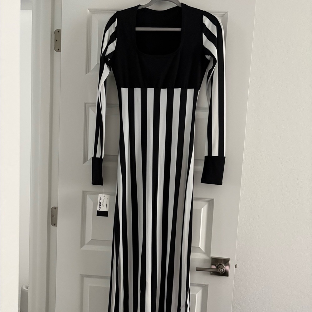 Black and White Striped Long Sleeve Dress